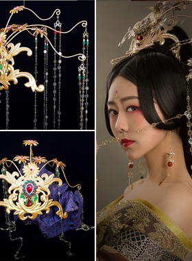 古装孟婆汉服头饰套装古风长流苏头冠摄影写真澶考题配饰步摇凤冠