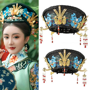 古装清朝故宫帽子皇后皇妃同款头饰帽子花钿旗头贵妃配饰影楼剧组