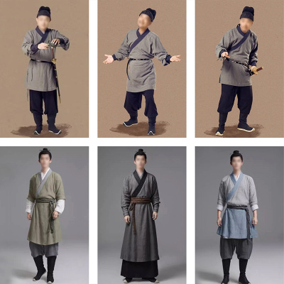 秦汉百姓古装唐代宋代棉麻农民店小二表演老百姓服装棉麻演出服男