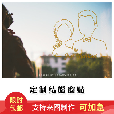 定制结婚窗贴 玻璃贴姓名婚期logo新娘婚房布置创意贴纸 喜字装饰