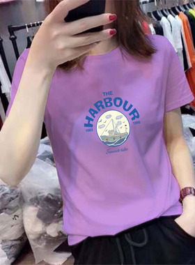 紫色ins纯棉短袖t恤女2025年夏季新款宽松上衣百搭正肩时尚T恤衫