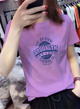 流行紫色纯棉宽松上衣2025年韩版短袖t恤女夏季新款潮半袖显瘦T恤