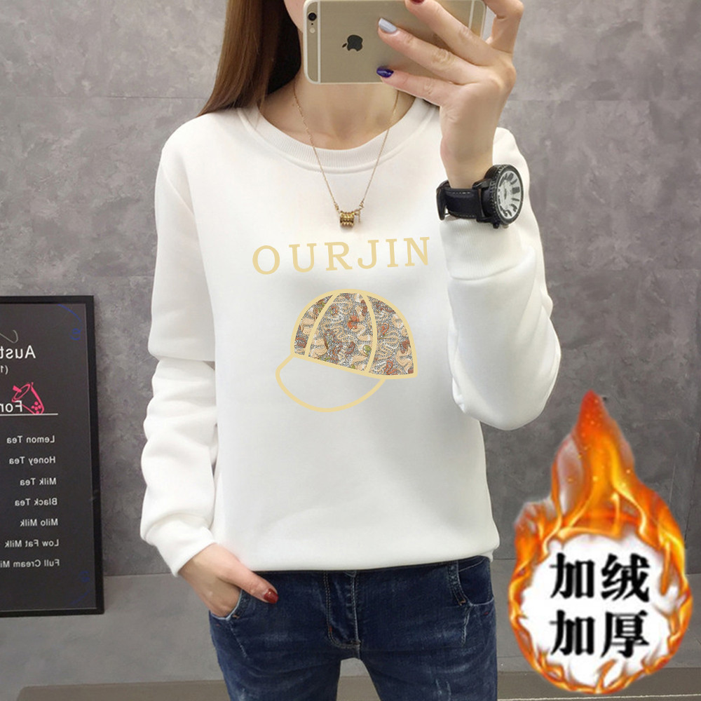 新款韩版加绒卫衣女加绒保暖上衣