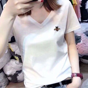 韩版ins夏装纯棉白色打底上衣2026新款v领显瘦t恤潮女式短袖丅恤