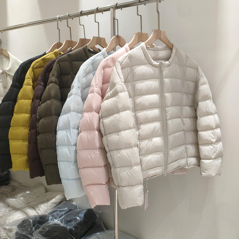 90鸭绒排骨羽绒服短款2025秋冬季新款宽松气质轻薄圆领小个子外套