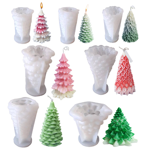 圣诞节3d立体圣诞树蜡烛硅胶模具DIY香薰石膏扩香石松树蜡烛模具