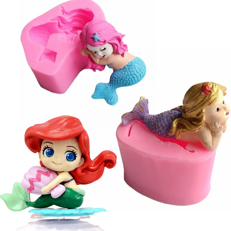 新款睡眠美人鱼尾巴公主宝宝食品级硅胶翻糖蛋糕慕斯巧克力模具
