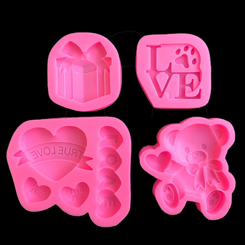 七夕情人数字压模 小熊慕斯巧克力翻糖蛋糕工具爱心字母硅胶模具