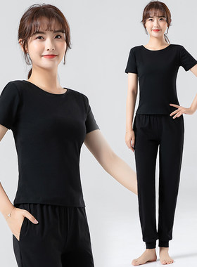 女款黑色训练裤灯笼圆领衣舞蹈服