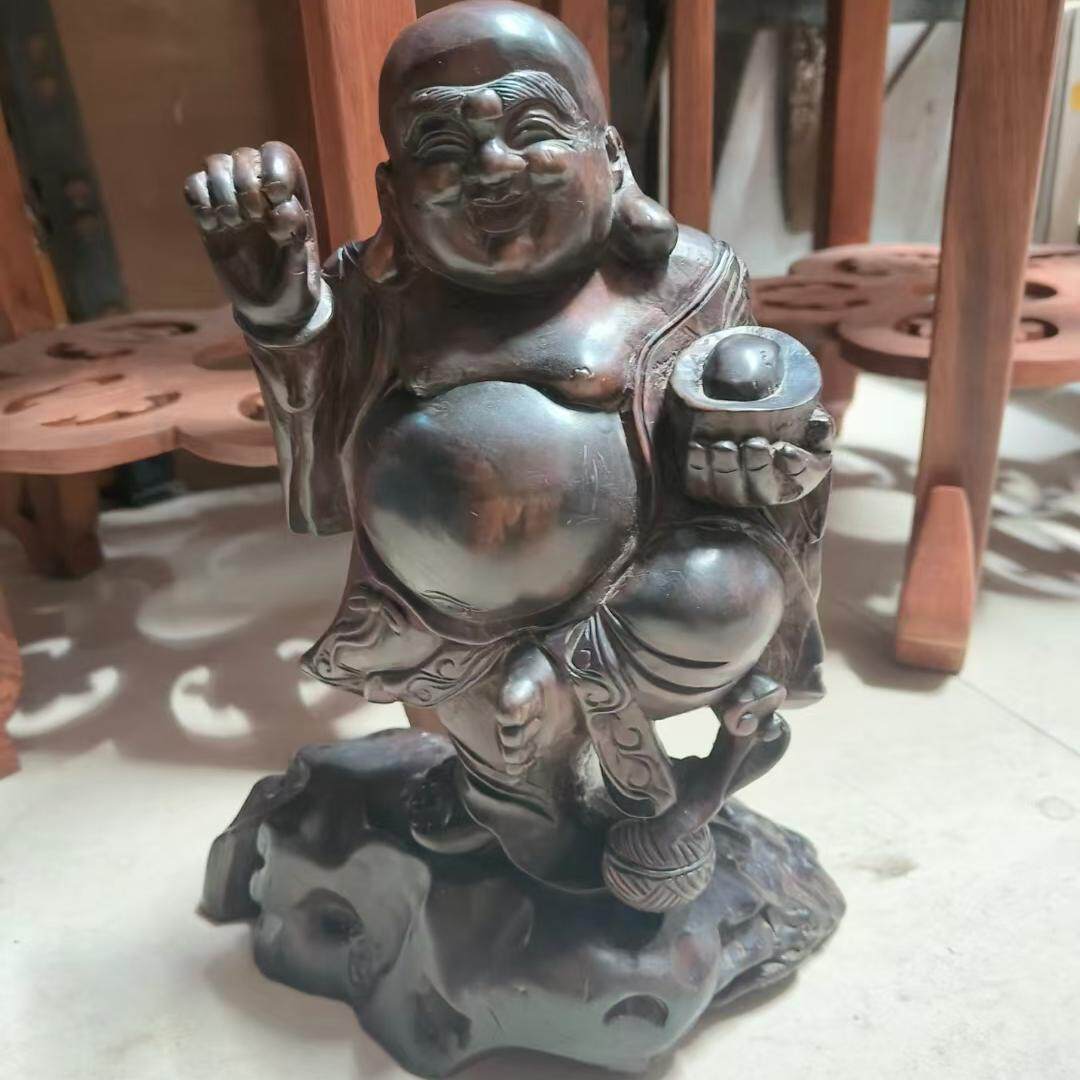 老挝大红酸枝招财人物摆件 交趾黄檀老料根雕土财主 招祥纳福笑佛