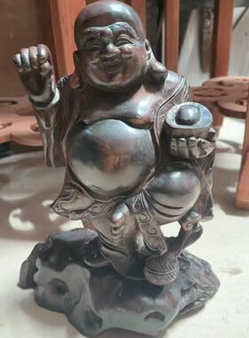 立体雕刻老红木笑佛土财主摆件