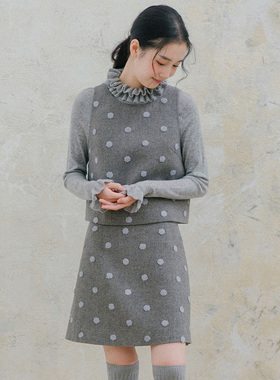 blushwhite “黑糖珍珠”原创设计灰色波点刺绣无袖背心上衣/短裙