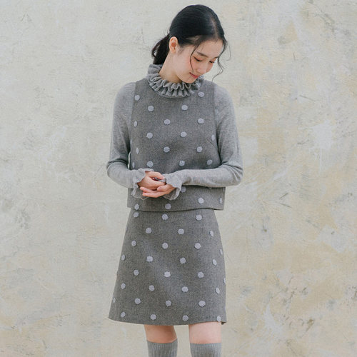 blushwhite “黑糖珍珠”原创设计灰色波点刺绣无袖背心上衣/短裙