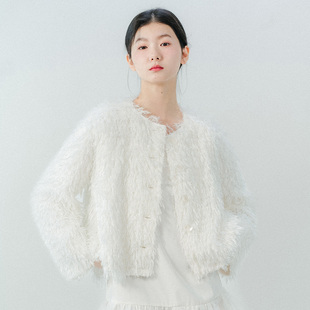 水晶毛绒圆领外套 光羽 blushwhite bridal