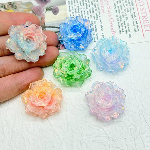 【冰透真爱玫瑰花】卡25mm夜光冰透真爱玫瑰花双色渐变仿水晶花
