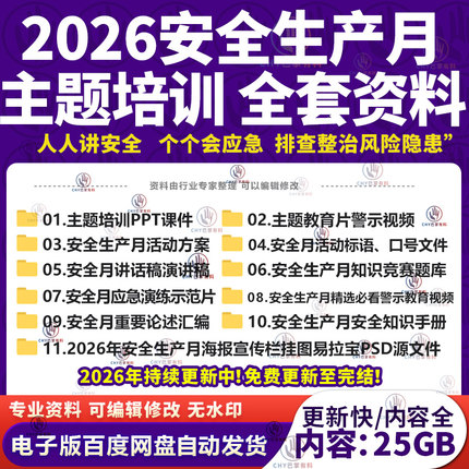 2026安全生产月主题视频PPT课件活动方案讲话稿海报素材活动总结