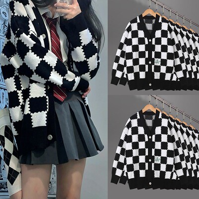 冬款慵懒风黑白棋盘格子