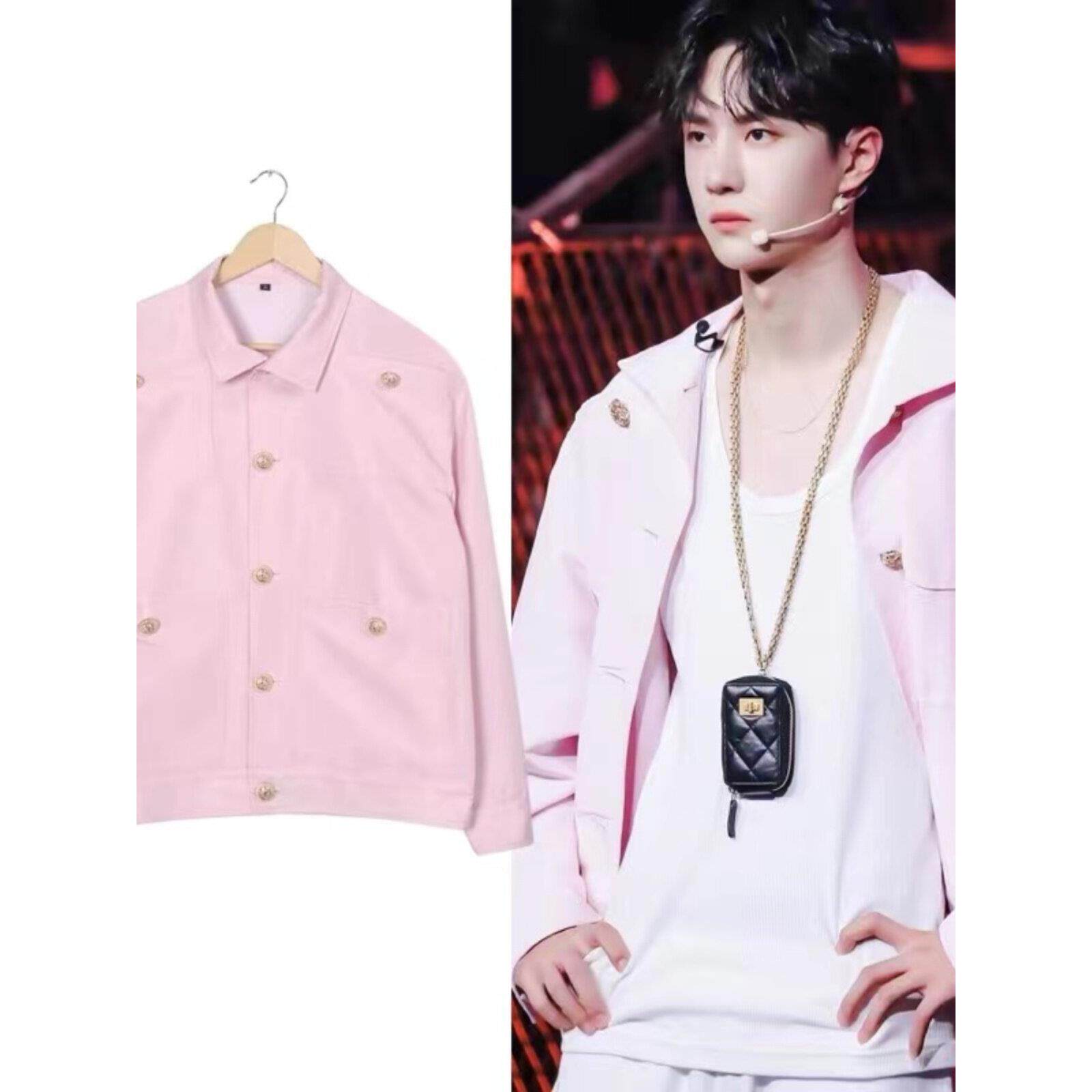 春款明星王一博同款衣服2025春秋新款清新时尚粉红色情侣工装夹克