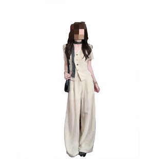 夏款极简老钱风亚麻短袖西装套装女夏温柔知性风气质上衣阔腿裤两