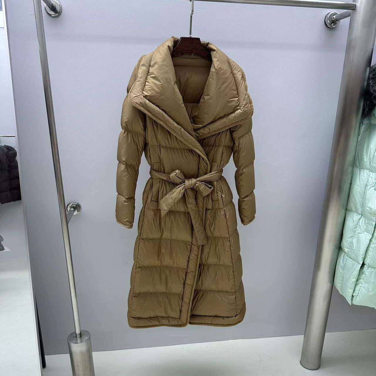 冬季高品质鹅绒服女2025年秋冬新款韩版修身系带中长款羽绒服保潮