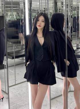 夏款黑色职业OL西装套装