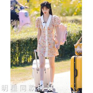 气质小众设计感裙子 香港孔雪儿明星同款 碎花连衣裙女2023新夏法式