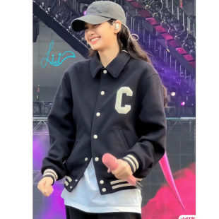 春款blackpink Lisa同款羊绒棒球服短款外套男女加厚宽松羊毛呢潮