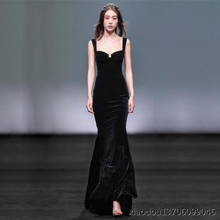 新款赫本风晚礼服2024新款高级感轻奢高定气质修身年会主持黑色女