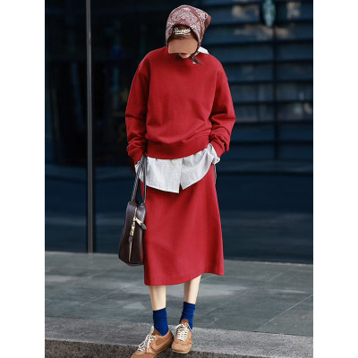 冬款纯棉红色卫衣运动套