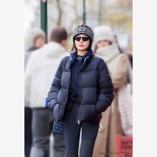 新款秦岚明星同款立领羽绒服女冬2024新款高腰短款90白鸭绒保暖女
