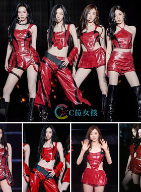 夏款女团drf红色打歌服演服kop舞演路服装it同款爵士舞表p台出演