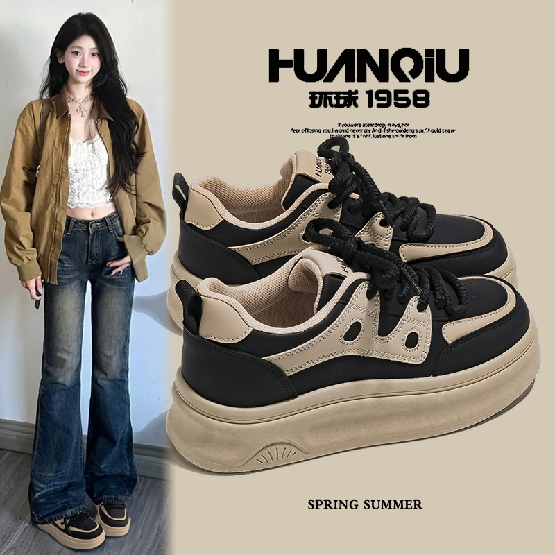 环球厚底小白鞋子女2025春季新款百搭设计感板鞋ins潮小众休闲鞋