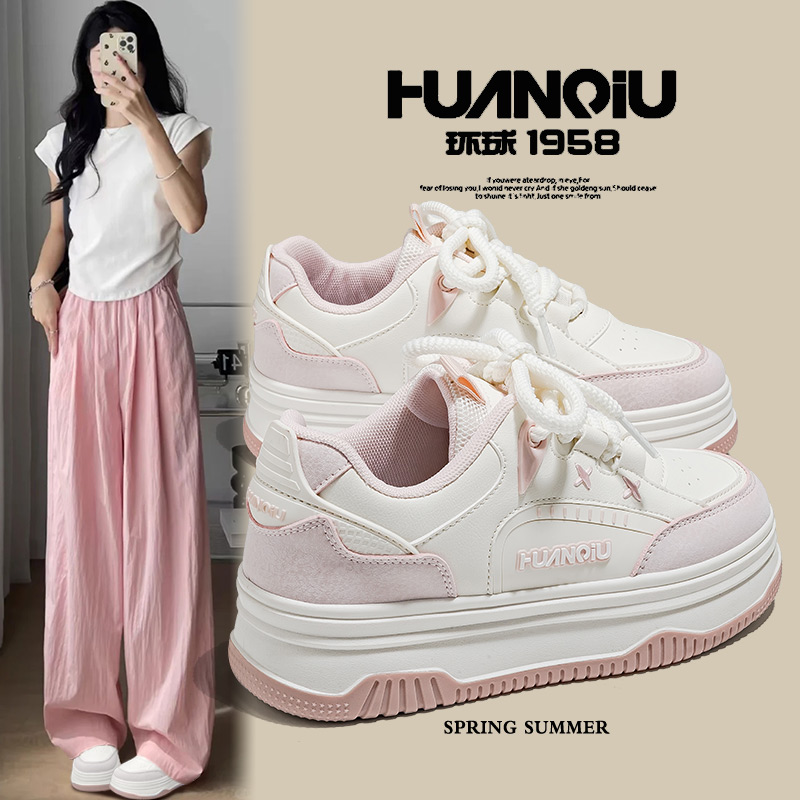 环球厚底小白鞋女2025春季新款小众百搭不撞款ins潮可爱圆头板鞋