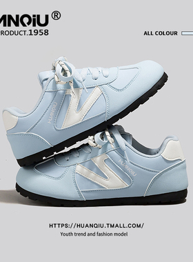 环球蓝色原创设计感德训鞋女2025新款小白鞋百搭轻便学生休闲板鞋