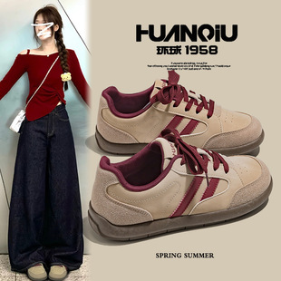 环球德训鞋女复古风2025夏季新款百搭舒适透气软底小白鞋小众板鞋