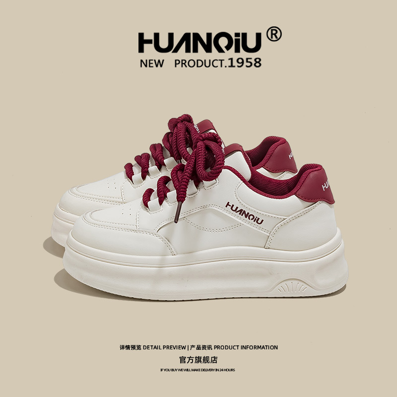 环球安可拉红小白鞋子女2025新款爆款百搭学生轻便厚底休闲鞋板鞋