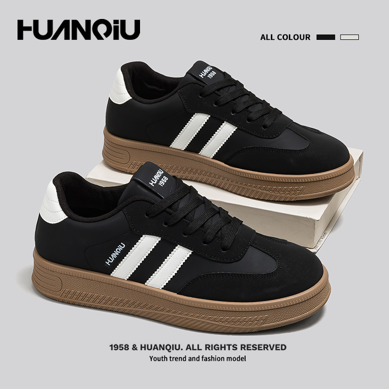 环球黑色德训鞋男款2025百搭巨好看鞋子新款爆款小白鞋轻便板鞋潮