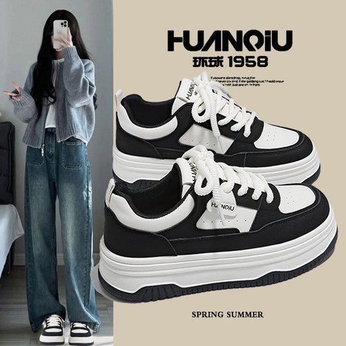 环球官方旗舰店女鞋高颜值熊猫小白鞋女厚底增高2025新款百搭板鞋