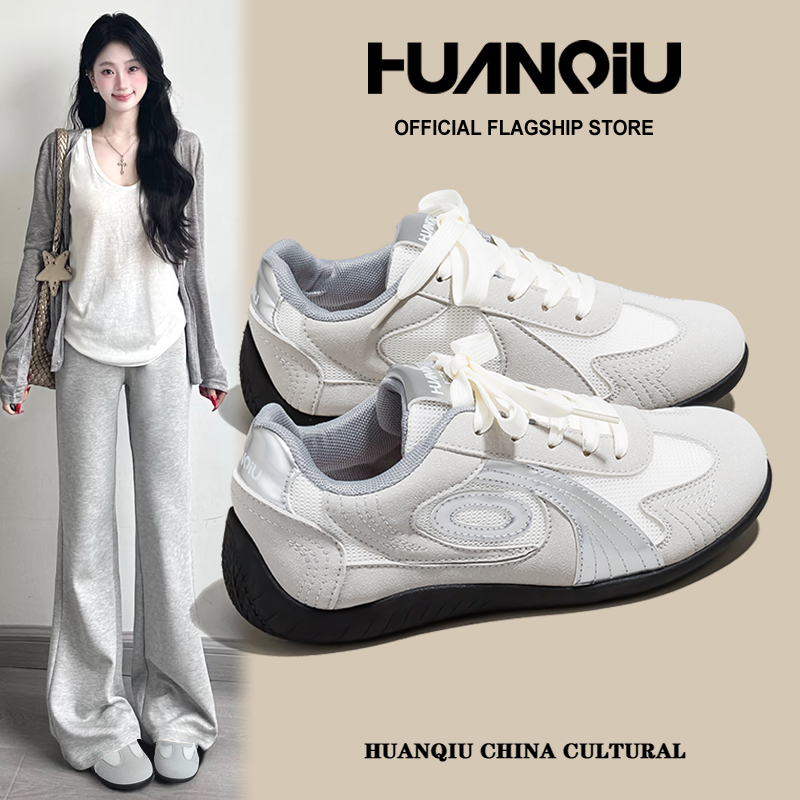环球银色高级感德训鞋女芭蕾风2025秋季新款透气小白鞋百搭阿甘鞋