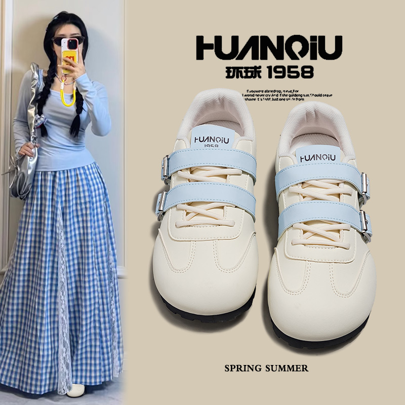 环球配裙子搭扣德训鞋女2025夏季新款百搭轻便舒适休闲小白鞋板鞋