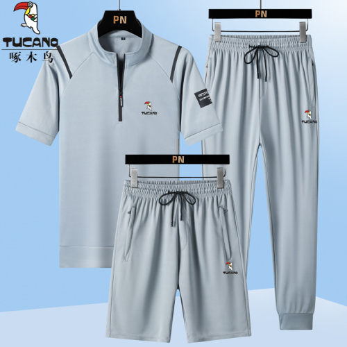 啄木鸟正品夏季冰丝运动服套装