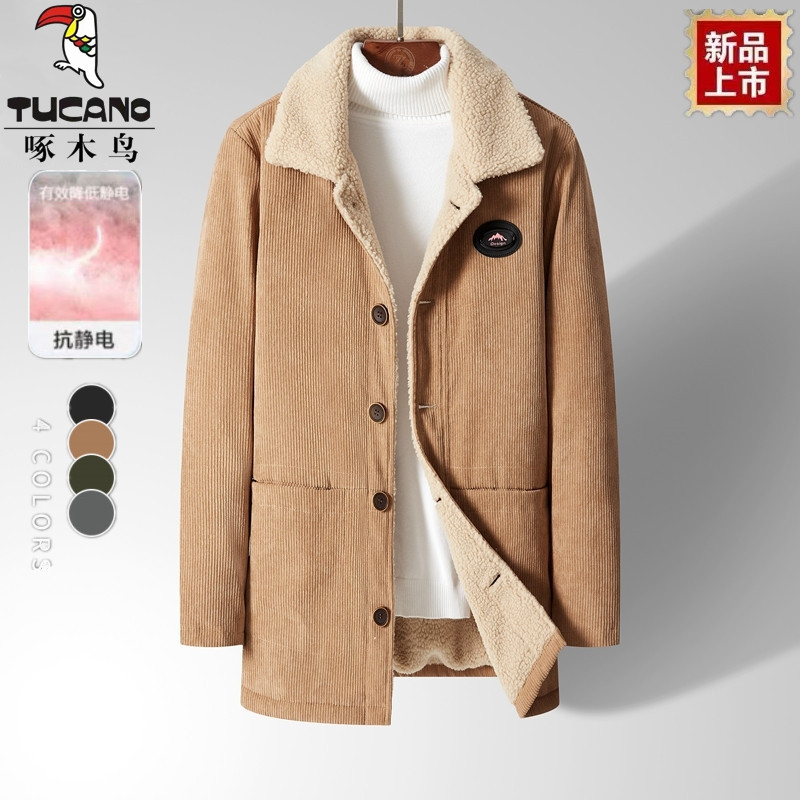 啄木鸟加厚冬季中长款灯芯绒外套