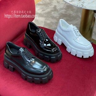 巴黎【顶奢】刘雯同款松糕鞋英伦风厚底齿轮增高小皮鞋女系带单鞋