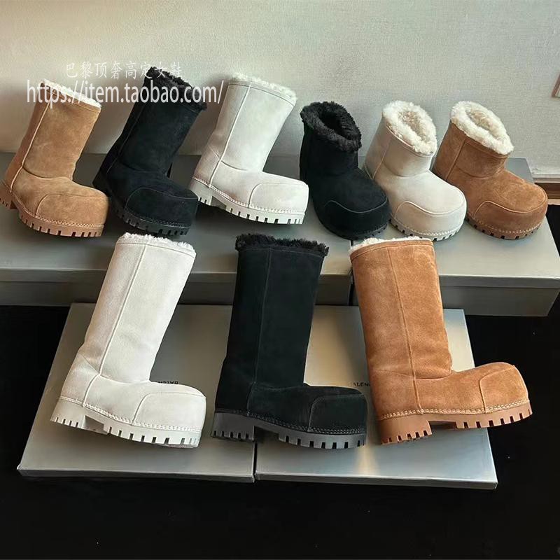 巴黎【顶奢】巴黎同款厚底大头时尚防滑长筒雪地靴毛毛增高加绒女