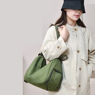 2026复古格子黑绿色轻便二用女式双肩背平板伞单肩斜挎游玩包袋潮