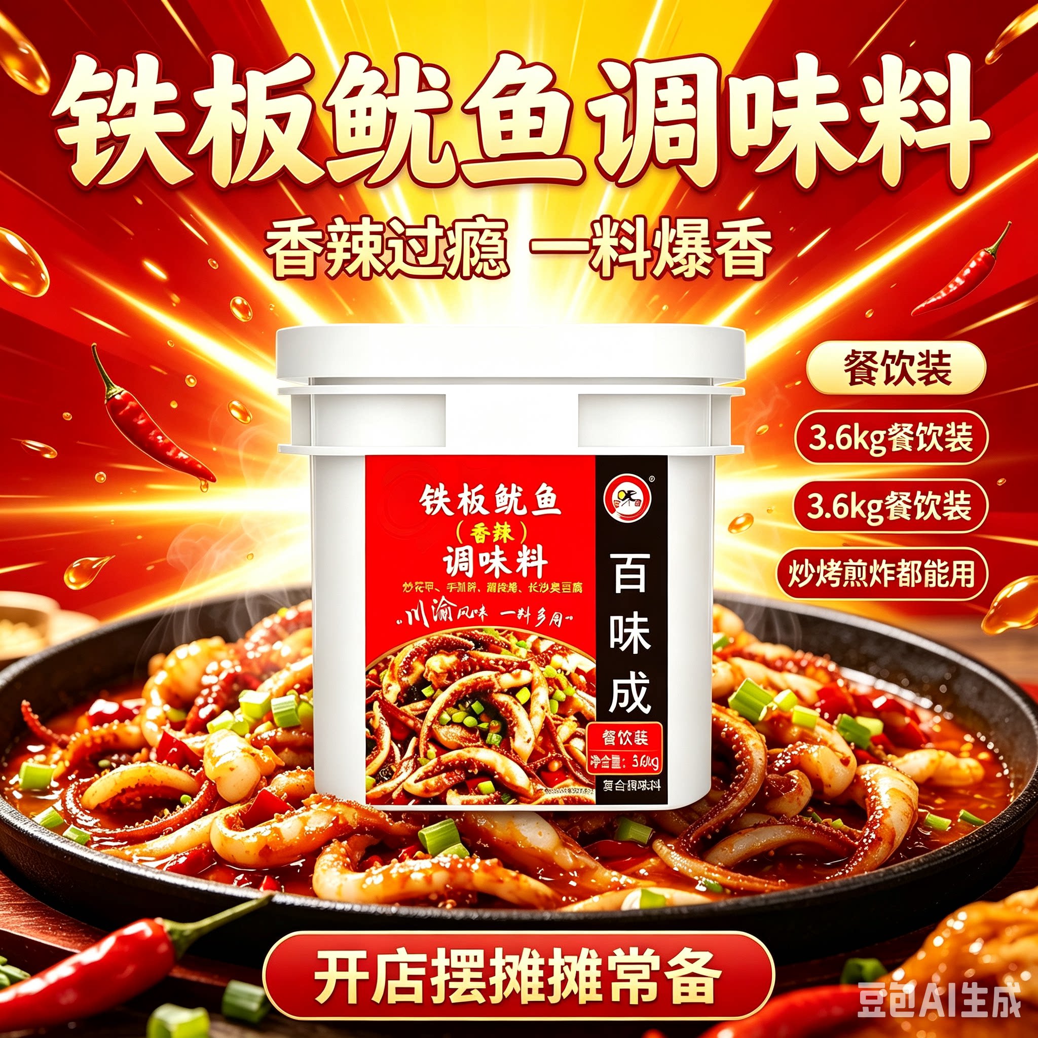 百味成铁板鱿鱼香辣烤鱼酱铁板鸭肠铁板豆腐调味料炒花甲调料商用