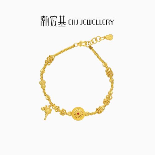 潮宏基臻金八宝罗盘黄金手链足金手串手饰古法盘缠金鎏彩礼物计价