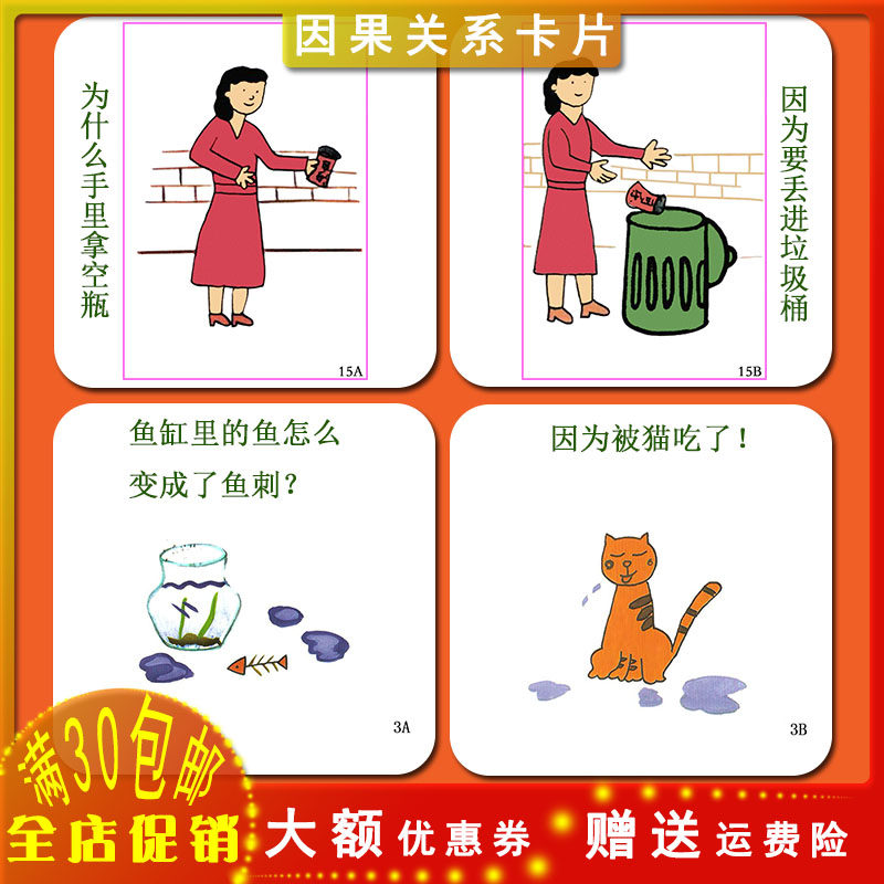 因果关系卡片自闭症训练孤独症语言发育迟缓aba康复教学认知教具