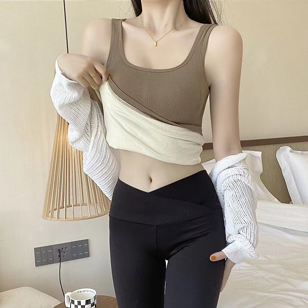 여성을위한 열 속옷 2022 가을 겨울 핫 스타일 벨벳 패딩 바닥 탑이있는 두꺼운 캐미솔