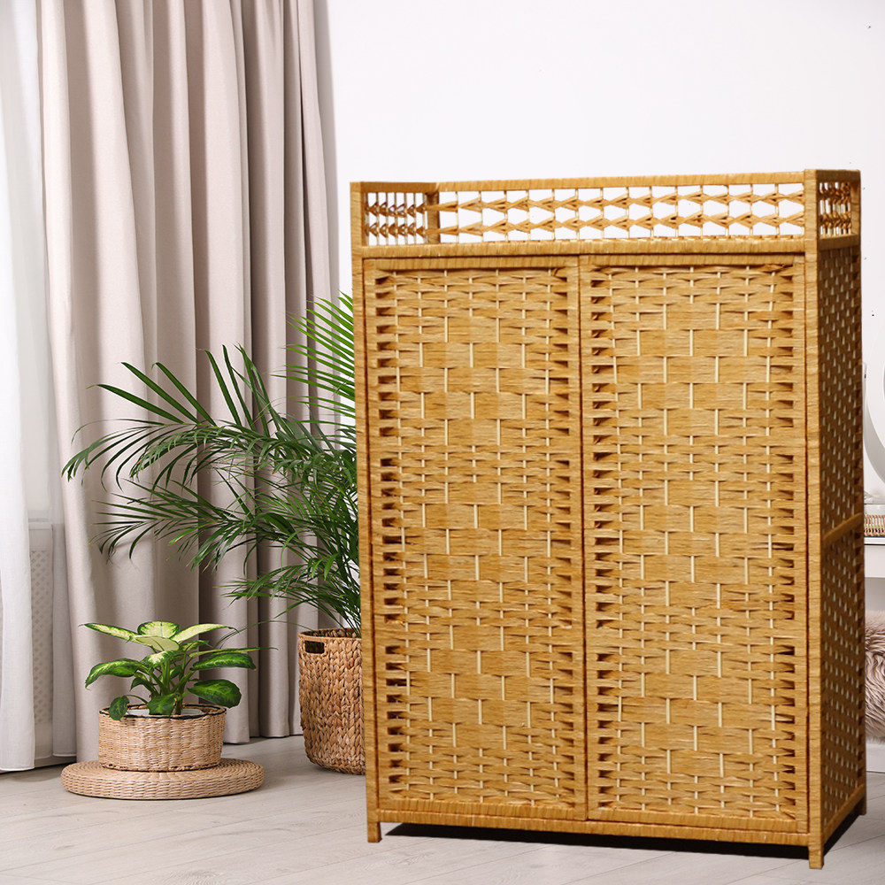 藤编鞋柜简约简易带门阳台收纳柜玄关柜鞋柜门口鞋柜实木多层鞋橱